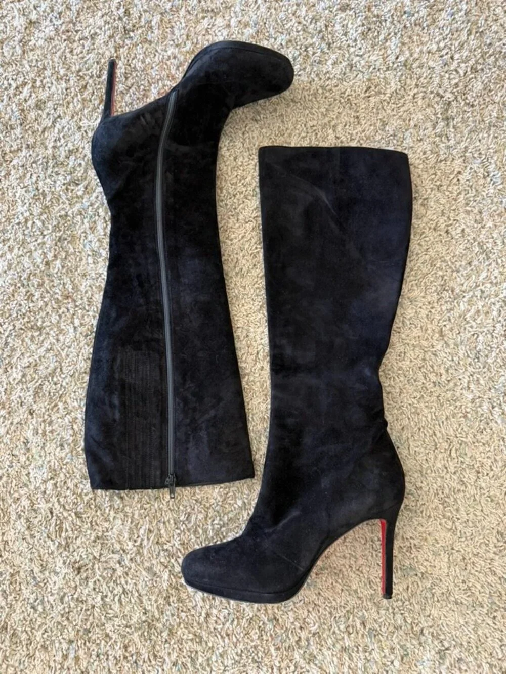 Christian Louboutin Botalili 120 Black Suede Knee-High Boots EU 41
